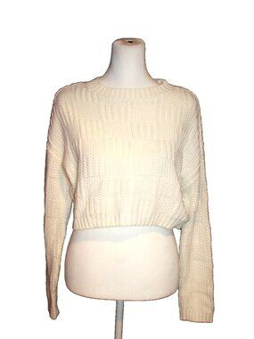 Willow & Wind White Cable-Knit Crew Neck Cropped Pullover Sweater Size Small NEW